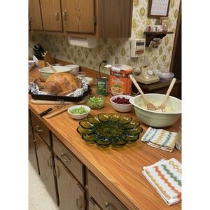 Anchor Hocking Fairfield Avocado Green Scalloped Egg/Oyster Plate Server